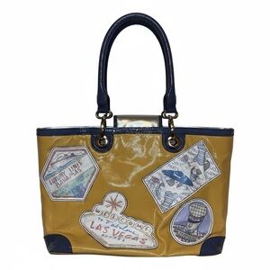 NWB Brighton fashionista yellow coated canvas leather handbag world travel